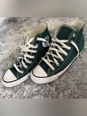 Converse High Top Sneakers in Dark Green with Cream Laces